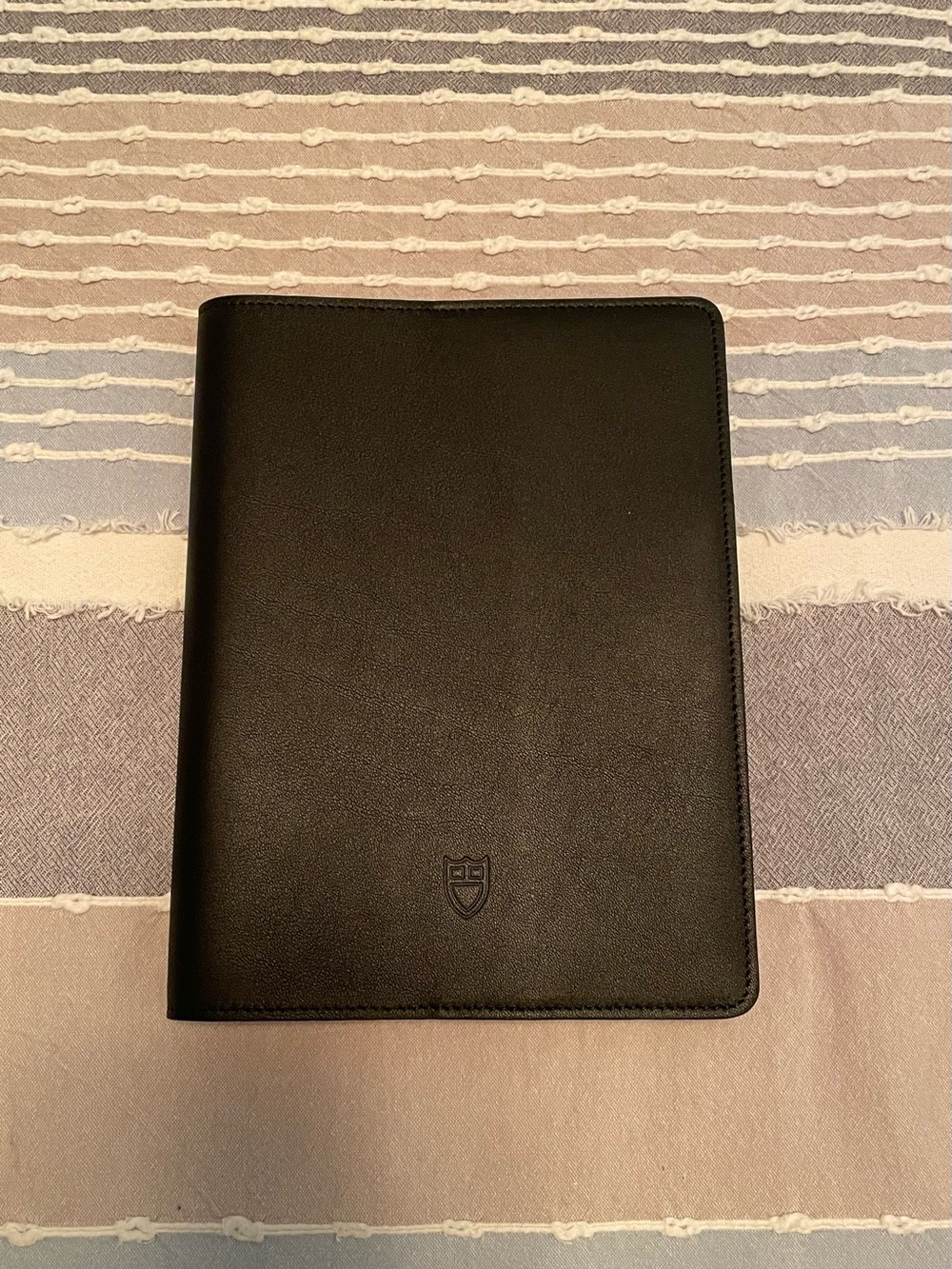 Tudor Black Leather Notebook with Shield Emboss and Pen